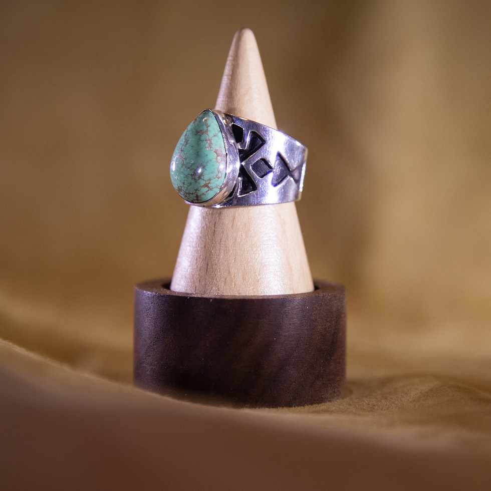 Drew M. Rusz Sterling Turquoise Ring — Pale Sky Stone, Handcrafted, Front View