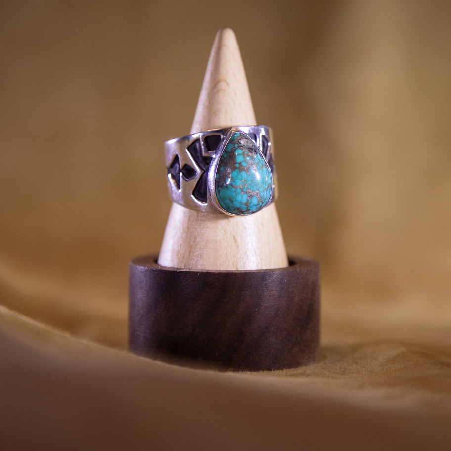 Drew M. Rusz Sterling Turquoise Ring — Handcrafted Southwest Silver, Front View