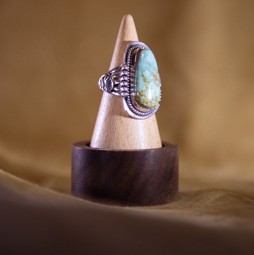 Vintage Navajo Sterling Silver Turquoise Ring Side View