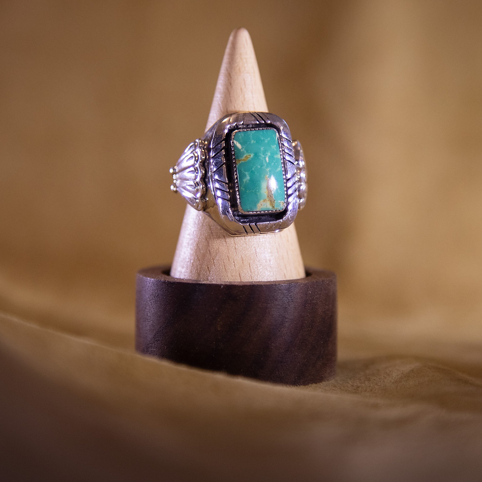 Heavy Sterling Silver Turquoise Ring — Unmarked Southwestern Statement Piece Front View