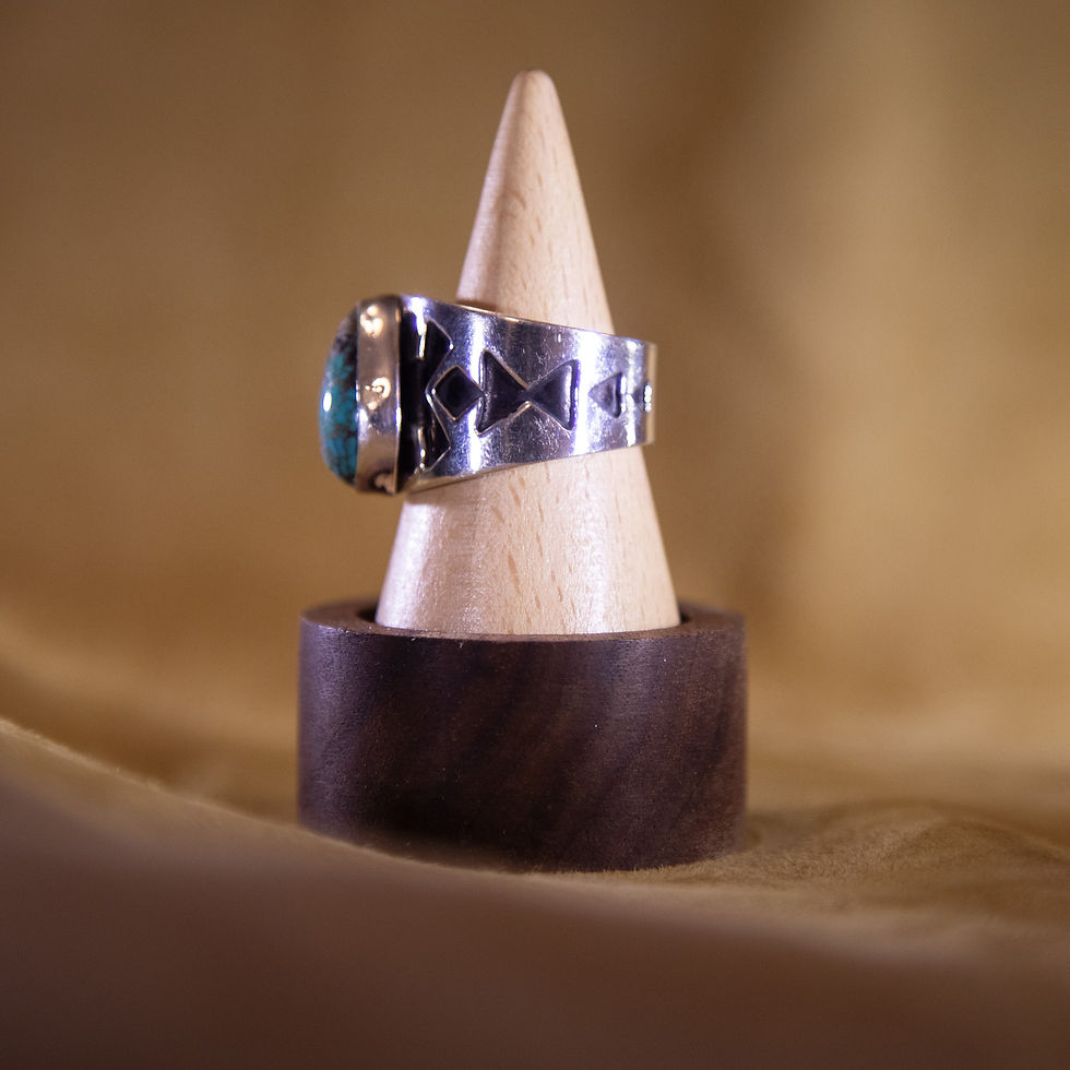 Drew M. Rusz Sterling Turquoise Ring — Handcrafted Southwest Silver, Side View