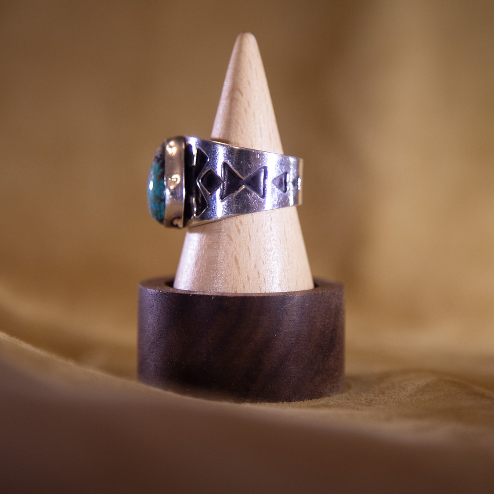 Drew M. Rusz Sterling Turquoise Ring — Handcrafted Southwest Silver, Side View