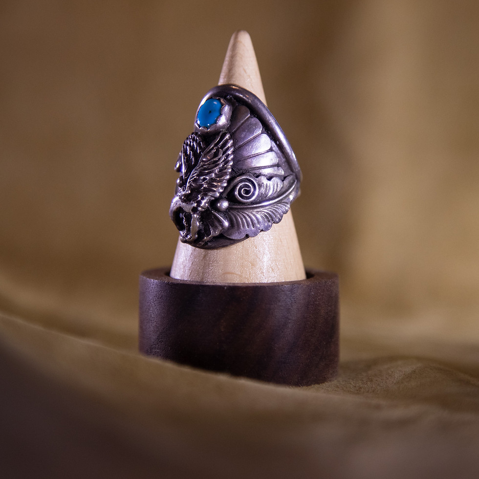 Sterling Silver Eagle & Turquoise Ring -- Front/Right Side View