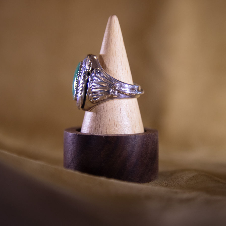 Heavy Sterling Silver Turquoise Ring — Unmarked Southwestern Statement Piece Side View