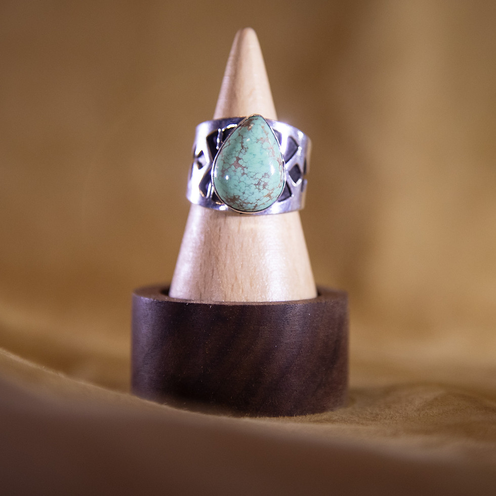 Drew M. Rusz Sterling Turquoise Ring — Pale Sky Stone, Handcrafted, Front View