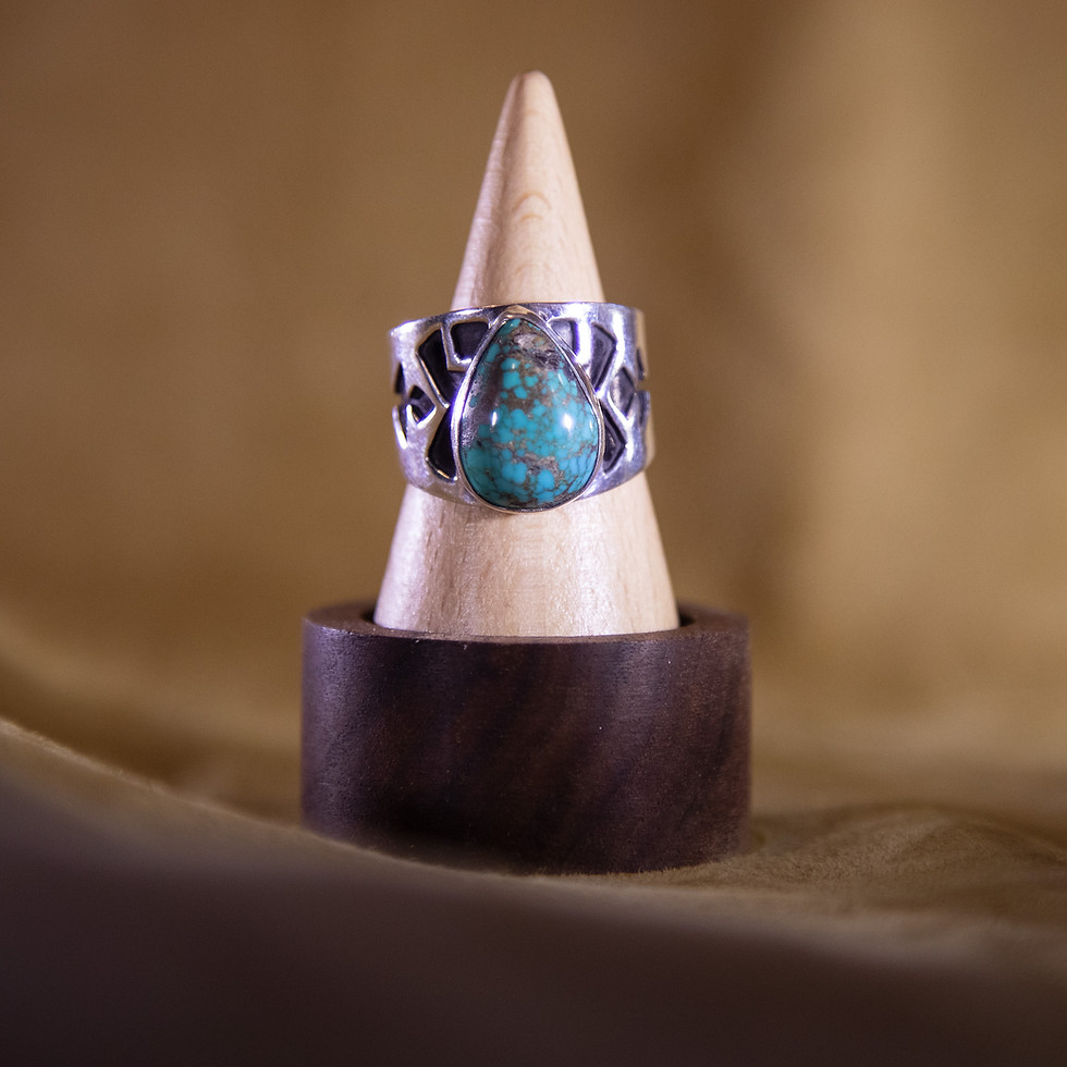 Drew M. Rusz Sterling Turquoise Ring — Handcrafted Southwest Silver, Front View