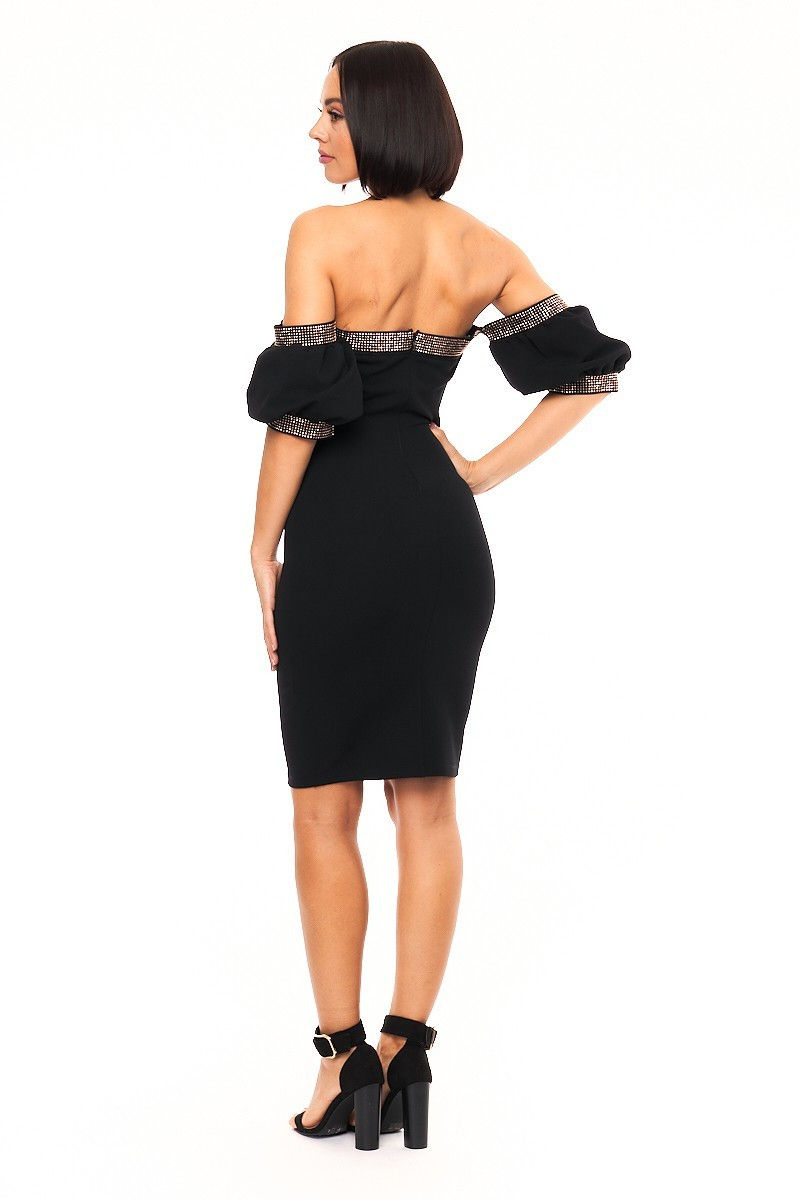 Miniatura: Off shoulder studded band detailed fashion dress