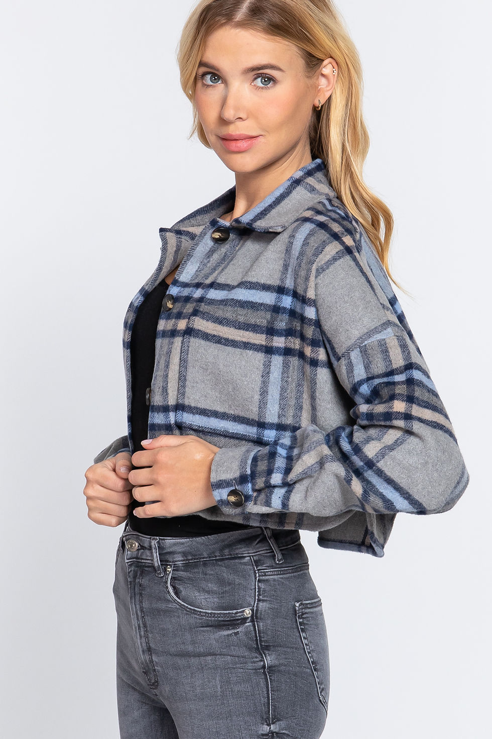 Miniature : Wool Plaid Oversized Crop Jacket       