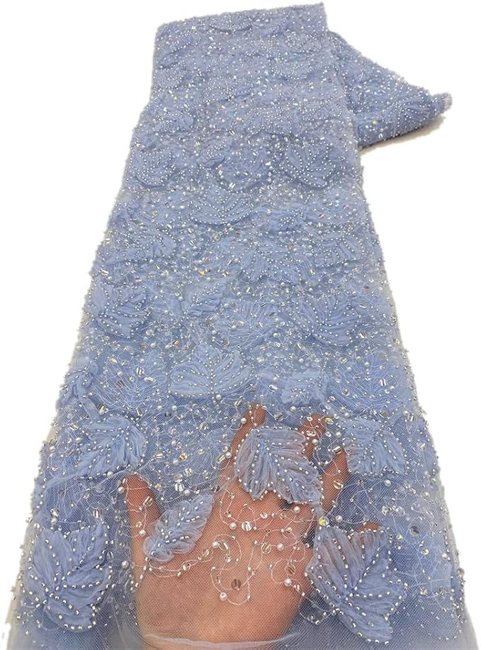 Miniature : African Beaded Net Lace Fabric 5 Yards