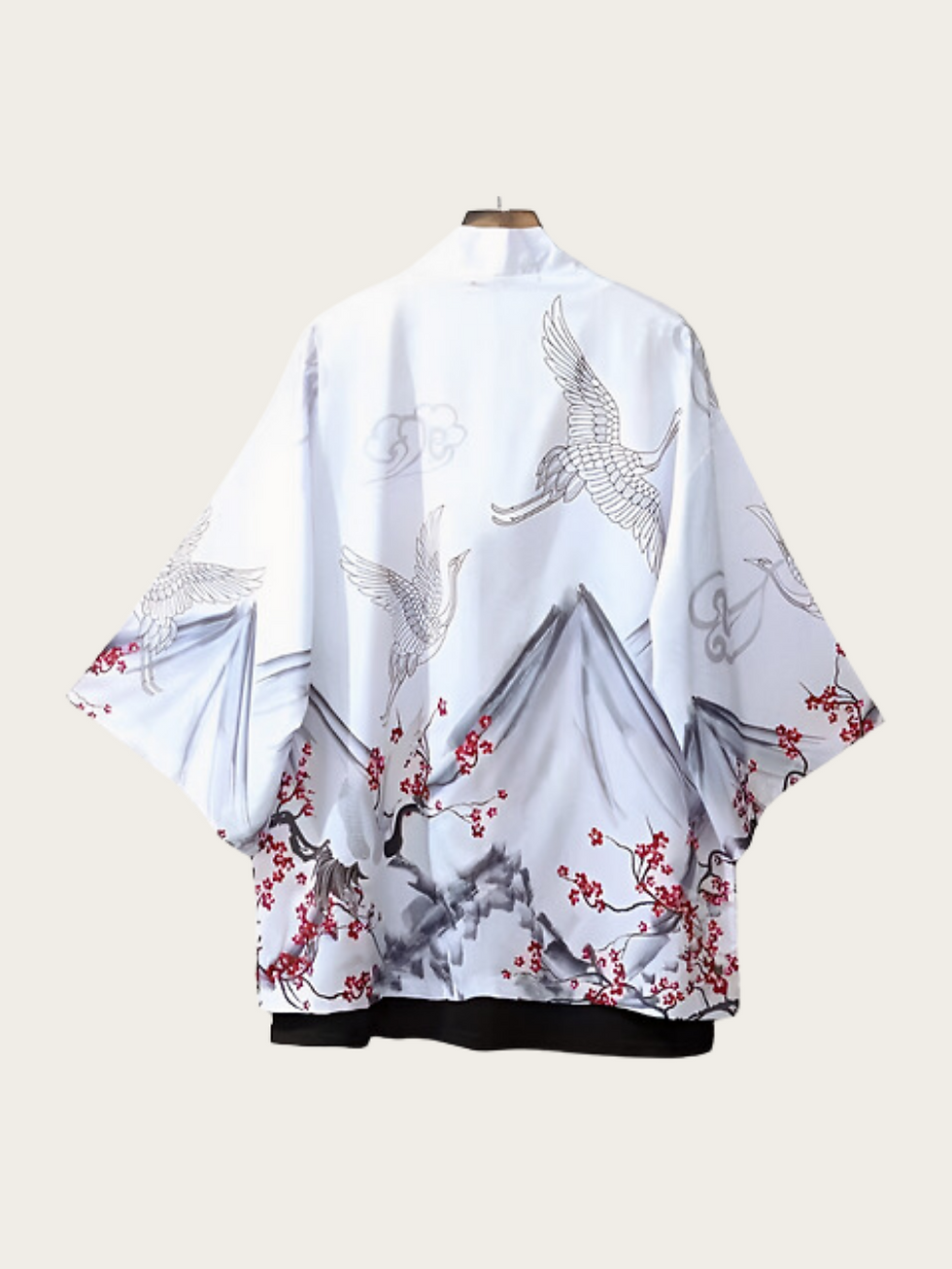 White Kimono Top with Mountain Painting Back View
