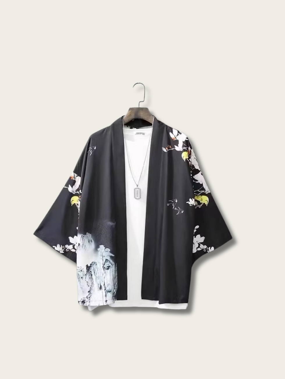 Woven Feather Style Japanese Kimono Front View