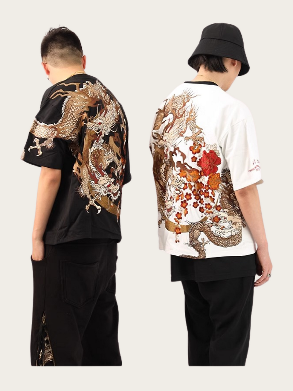 Black & White Japanese Embroidered Dragon Shirt