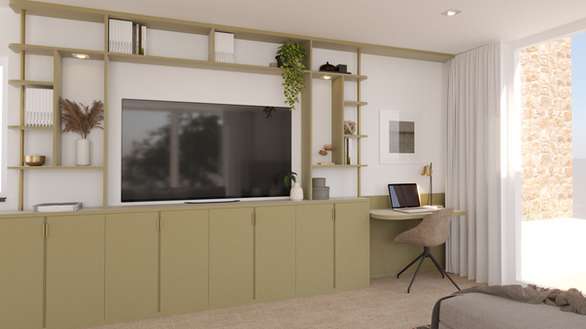 meuble, tv , bibliohèque, plan, modélisation 3D