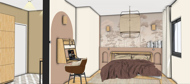 Chambre aménagée en 3D sur le logiciel SketchUp