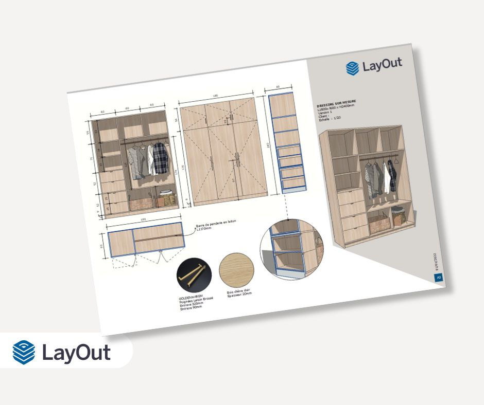 page mise en page Sketchup sur layout mobiliers plusieur vues à l'échelle cartouche et plan de détails