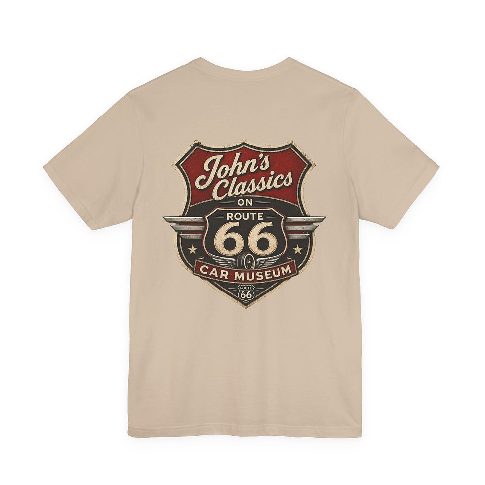 Thumbnail: John's Classics Route 66 Shield T-Shirt | Vintage Car Museum Tee