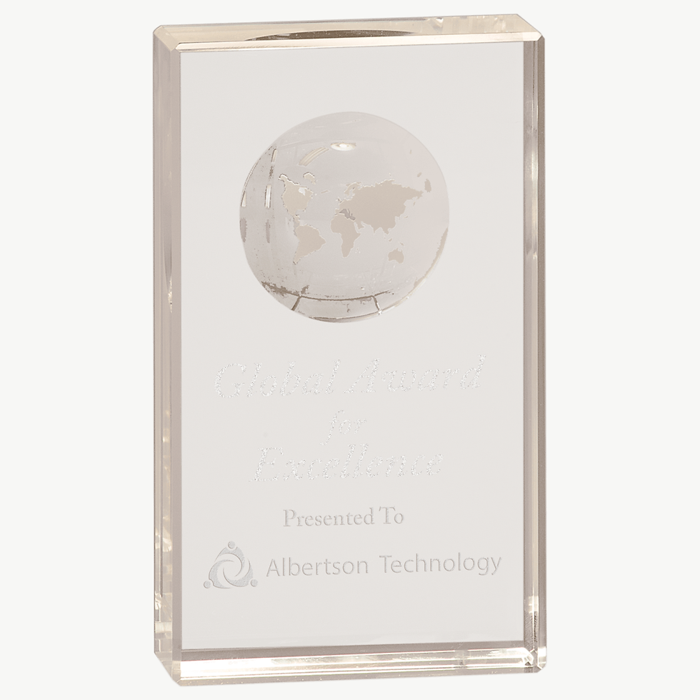 6" Crystal Rectangle with Etched Globe — JDS CRY6524M