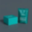 product packaging box and pouch (3), sleek & clean, brand name on it (TAVOS), teal colour.