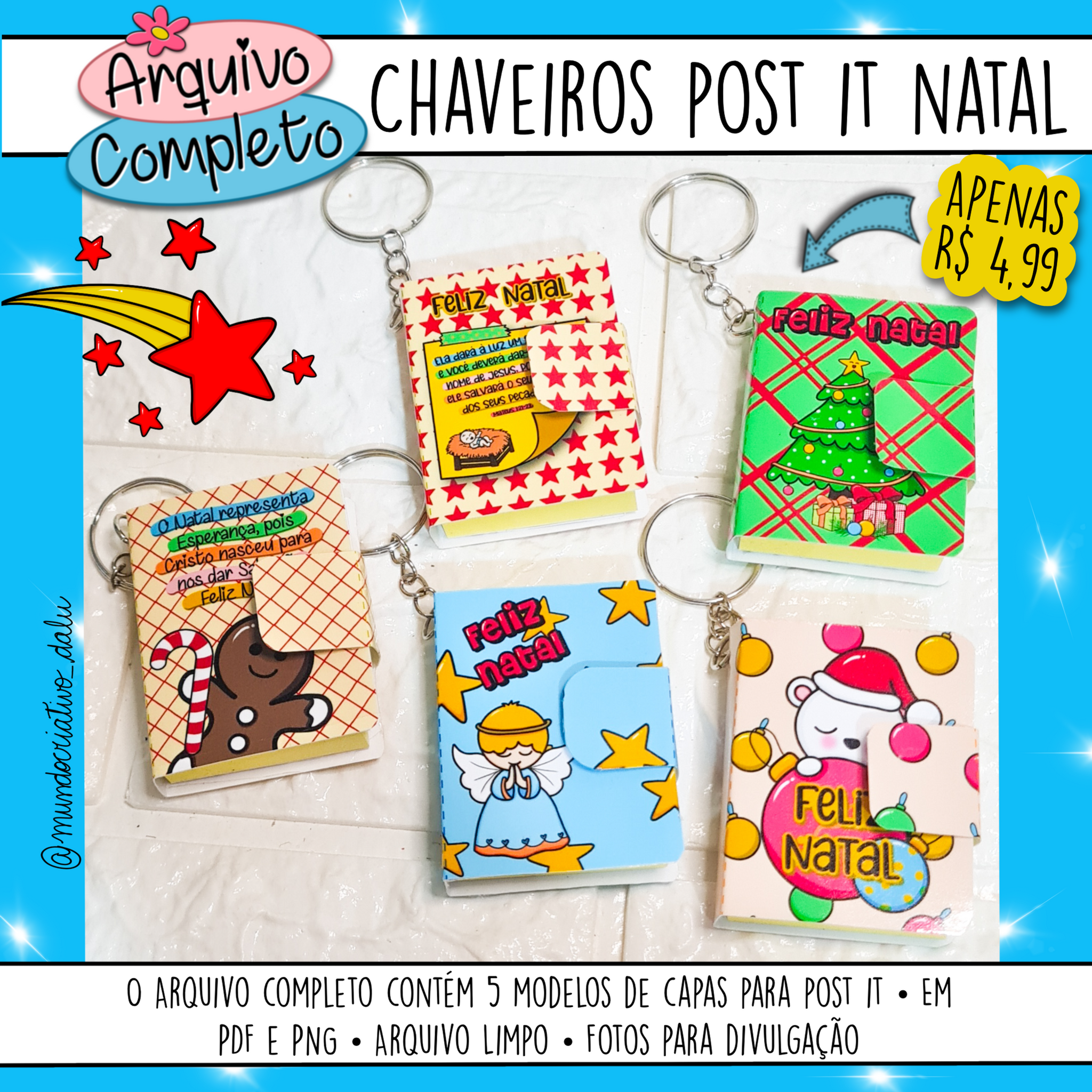 Chaveiros Post it Natal - Versão Completa