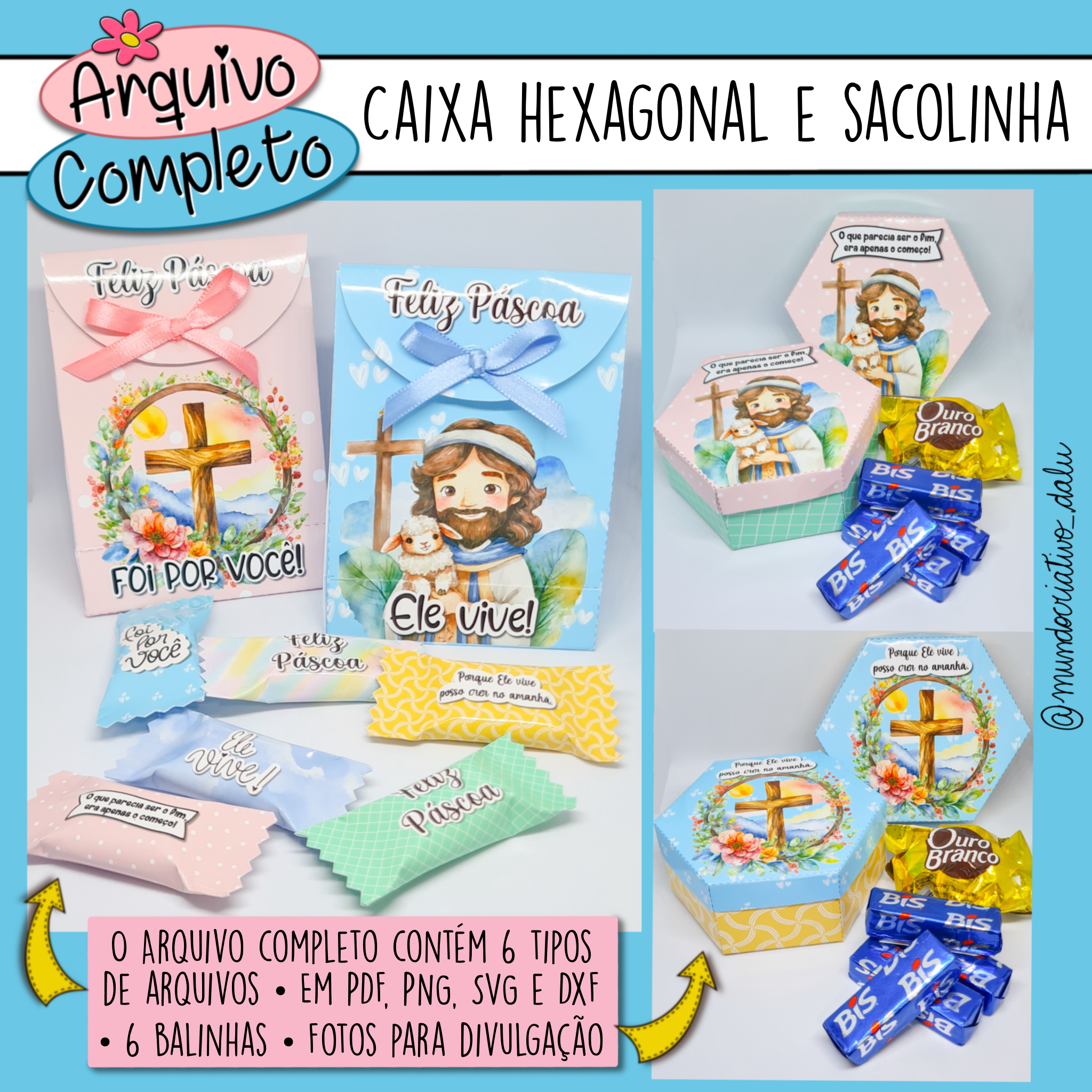 Caixa Hexagonal e Sacolinha com Balinhas - Versão Completa