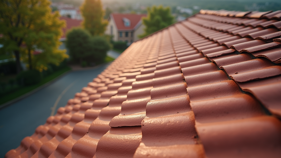 High angle view of a well-maintained roof with vibrant shingles