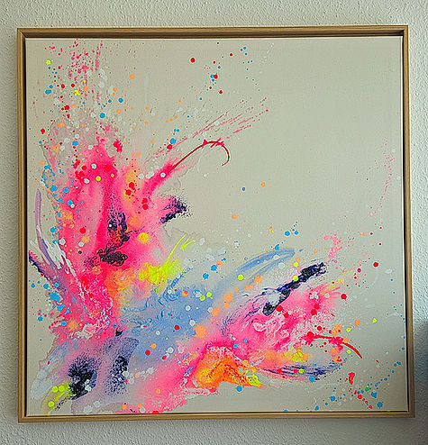 Abstrakte Kunst in Pink mit Farbspritzern auf Leinwand, Unikat, Kunst kaufen.