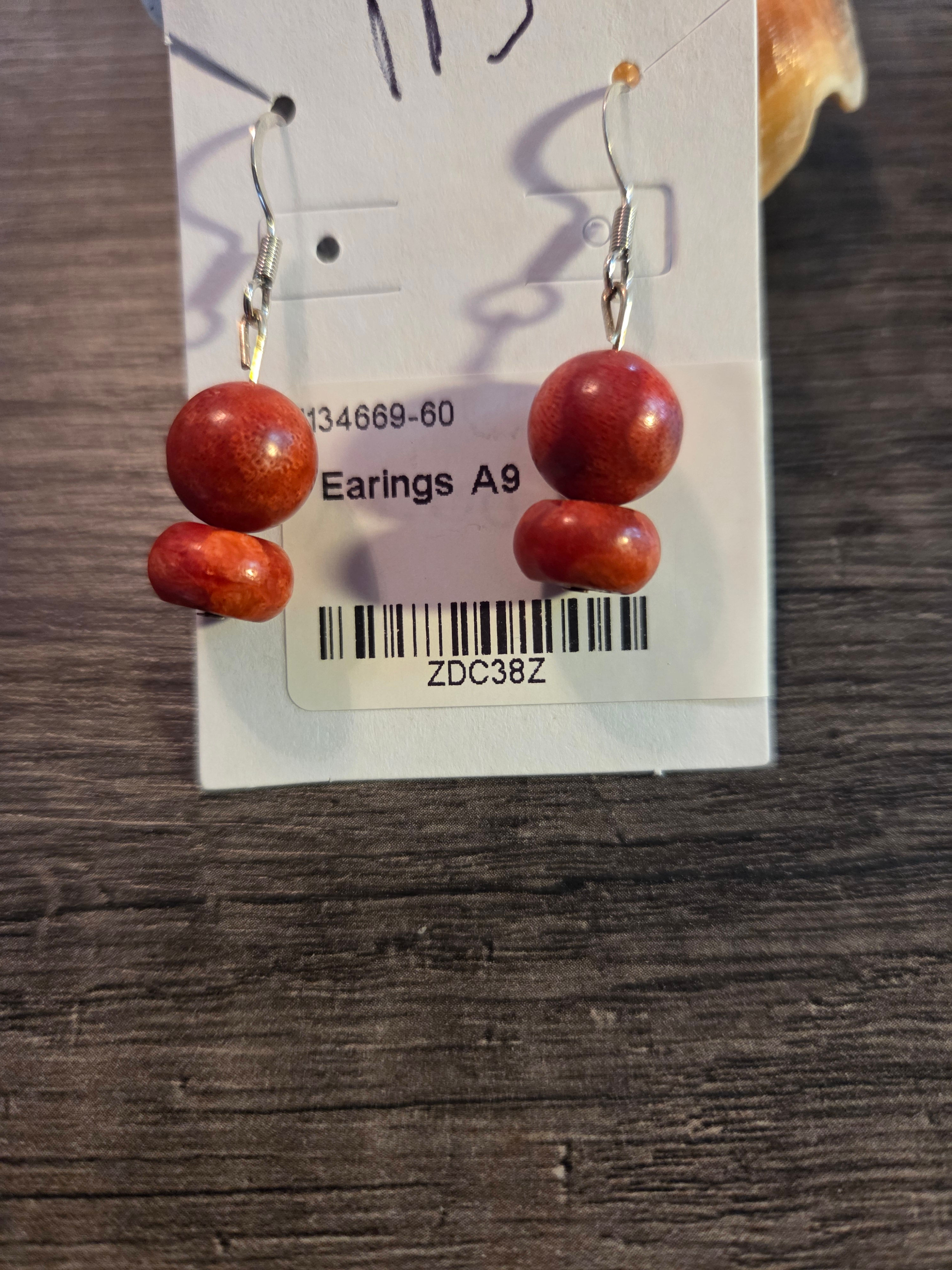 Red wood beads earrings