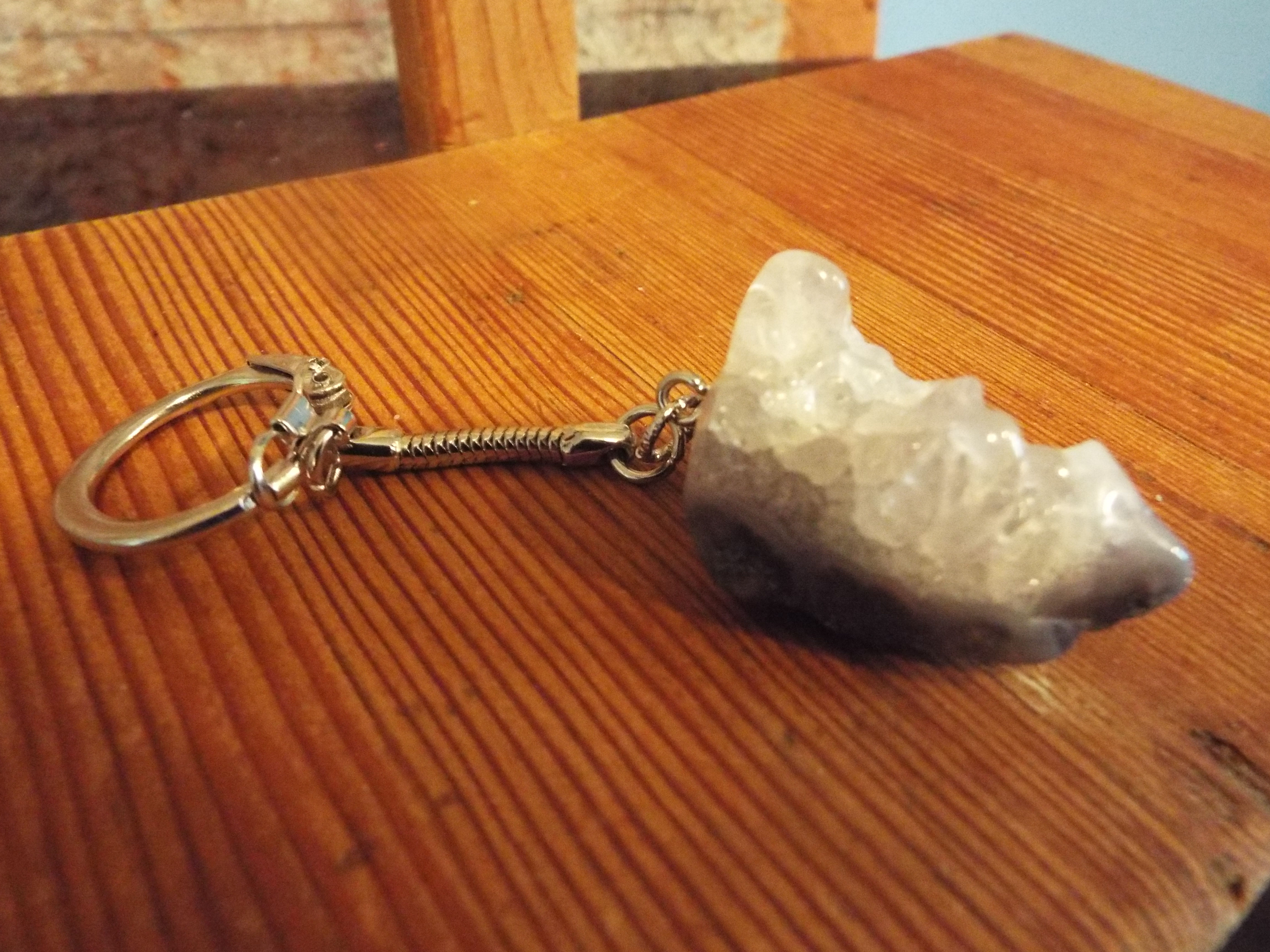 Celestite crystal cluster keychain