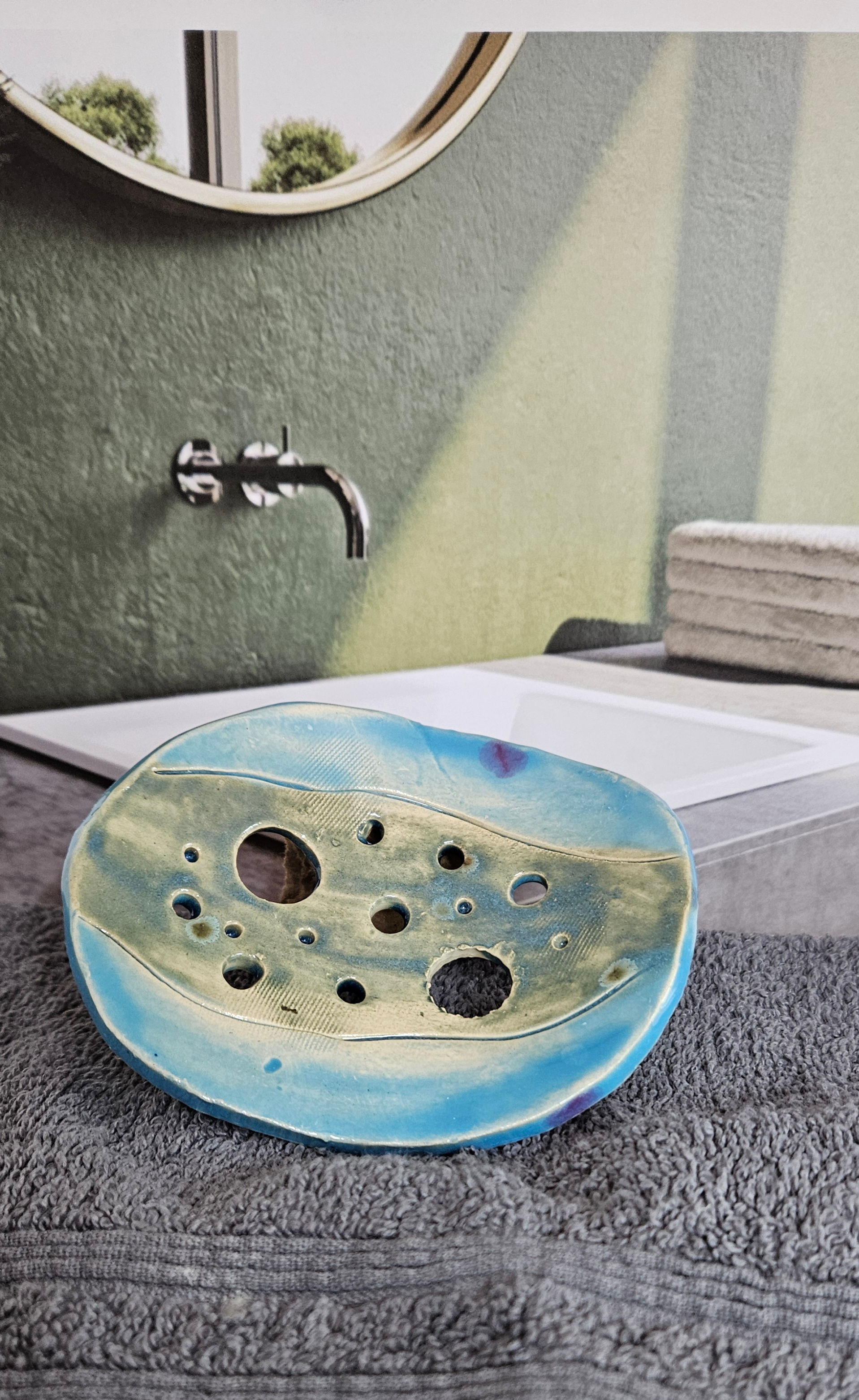 Seifenschale Keramik blau oval