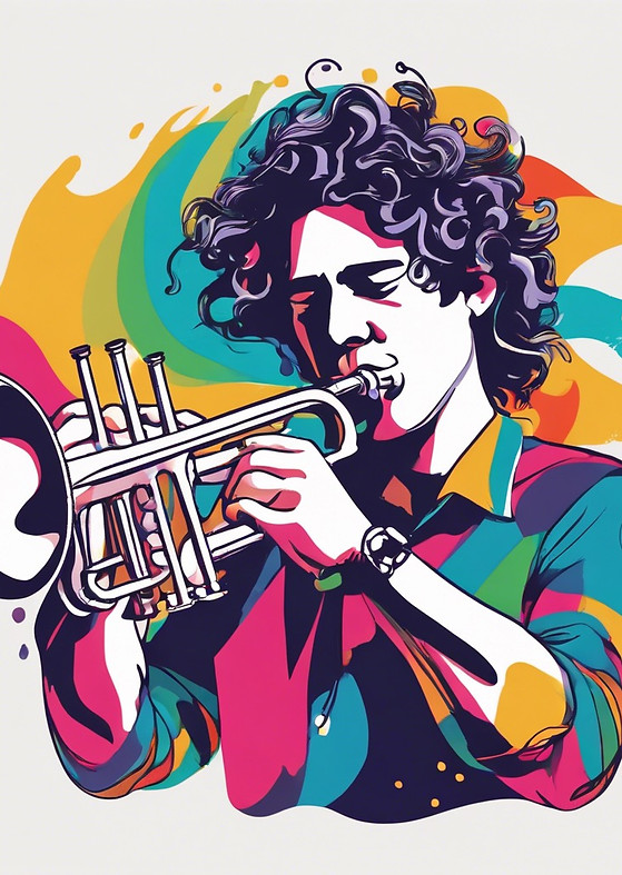 WHITE TRUMPET PLAYER WITH COLORFUL SHIRT, WITH wavy HAIR.jpg