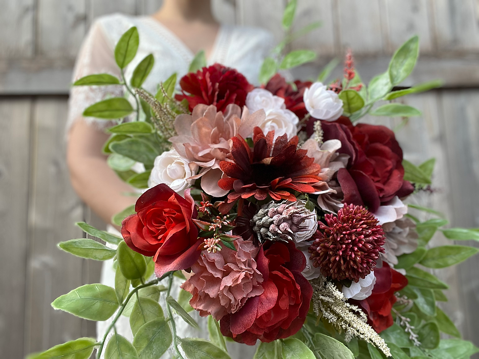 Thumbnail: Bridal cascade bouquet, red pink and orange combo 