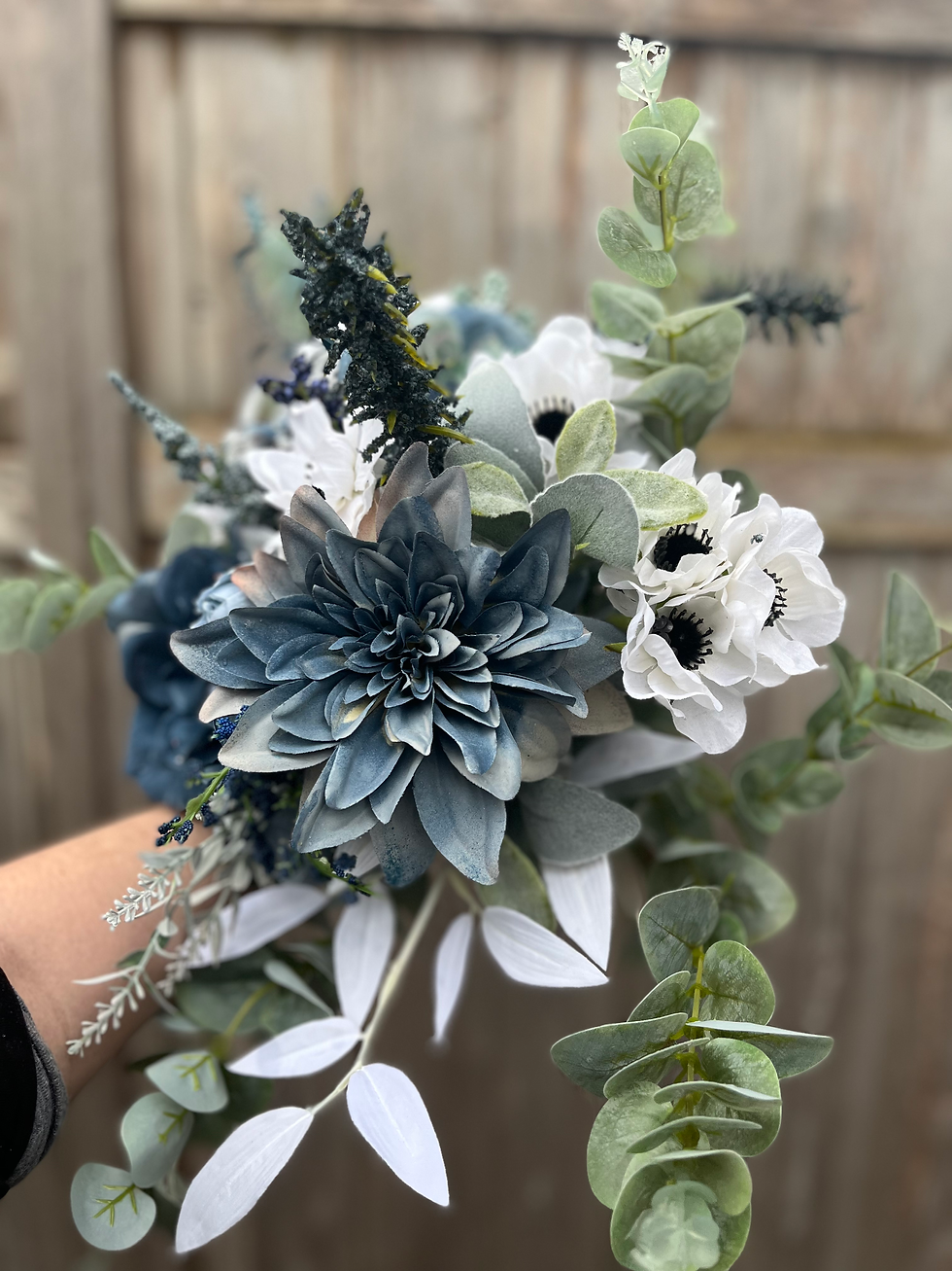 Thumbnail: Bridal bouquet, dusty blues and white combo 