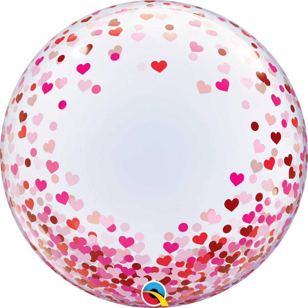 Ballon Bulle Décoratif Transparent 60cm – Cœurs Confettis Rouges et Roses