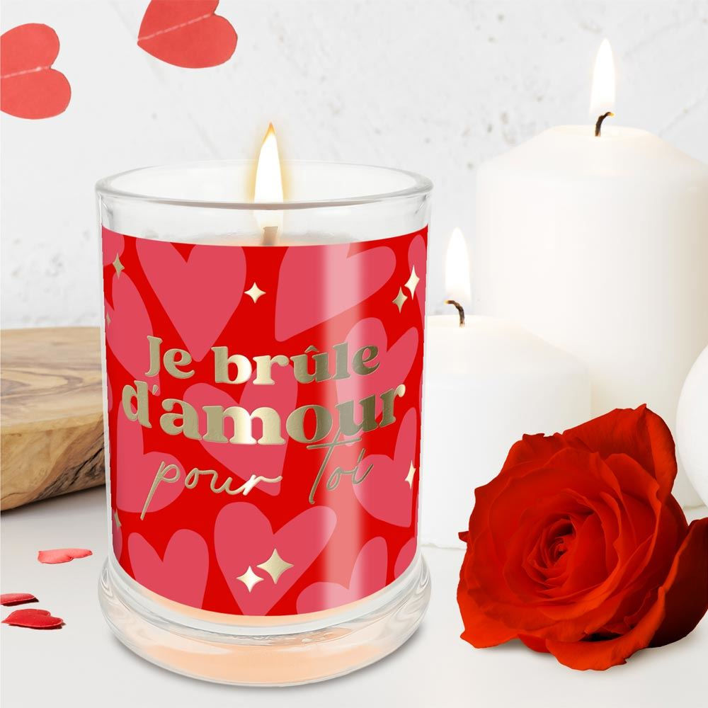 Bougie Verre Rose Je Brule D'amour Saint Valentin