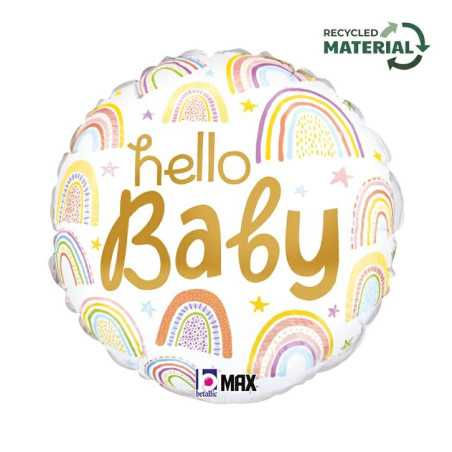 Ballon Aluminium Rond “Hello Baby” Arc-en-ciel 18" (45 cm)