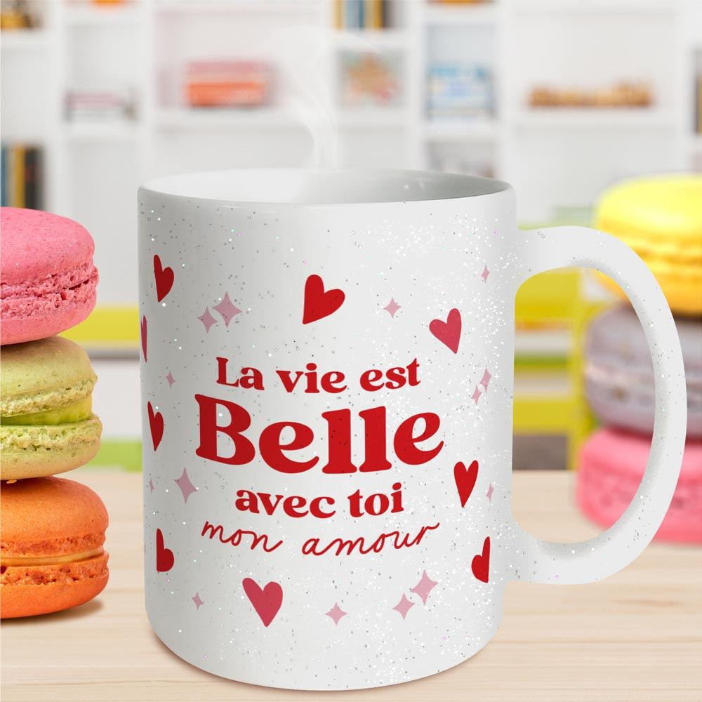 Mug à Paillettes La Vie Est Belle Saint Valentin