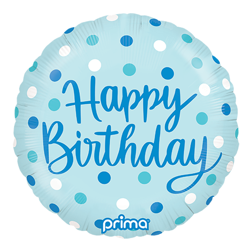 Ballon Aluminium 18" Rond “Happy Birthday Blue Dots” – Prima