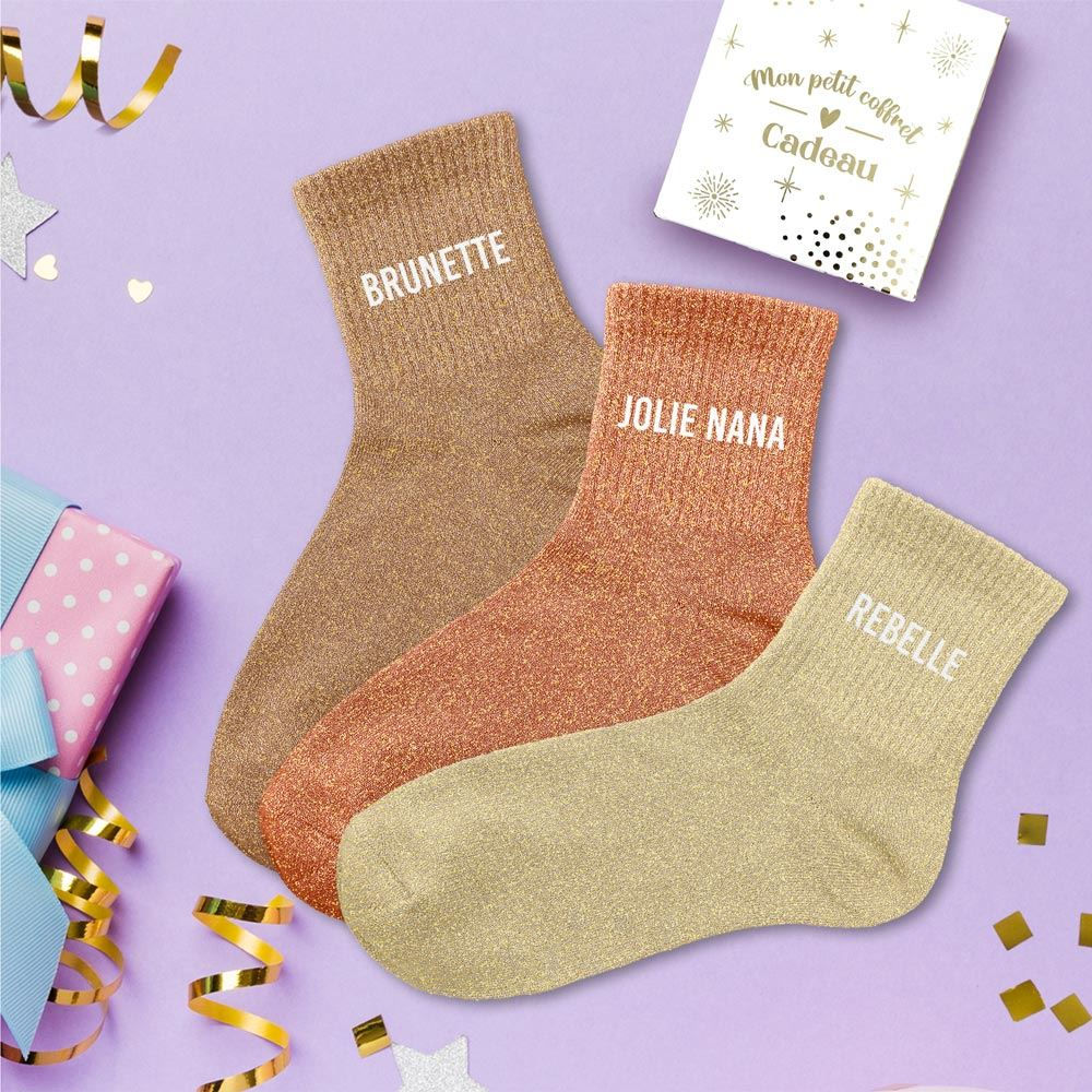 Coffret Trio Chaussettes Paillettes Brunette