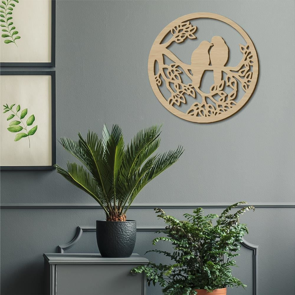 Oiseaux Amoureux Déco bois 40x40cm