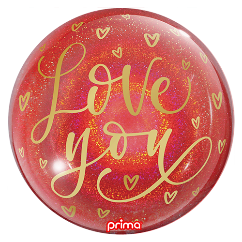 Ballon Sphère Prima – love you gold hearts red Glitter