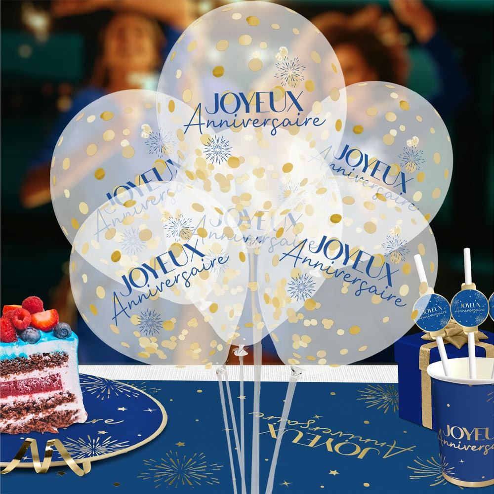 Sachet 6 Ballons Confettis Party Bleu