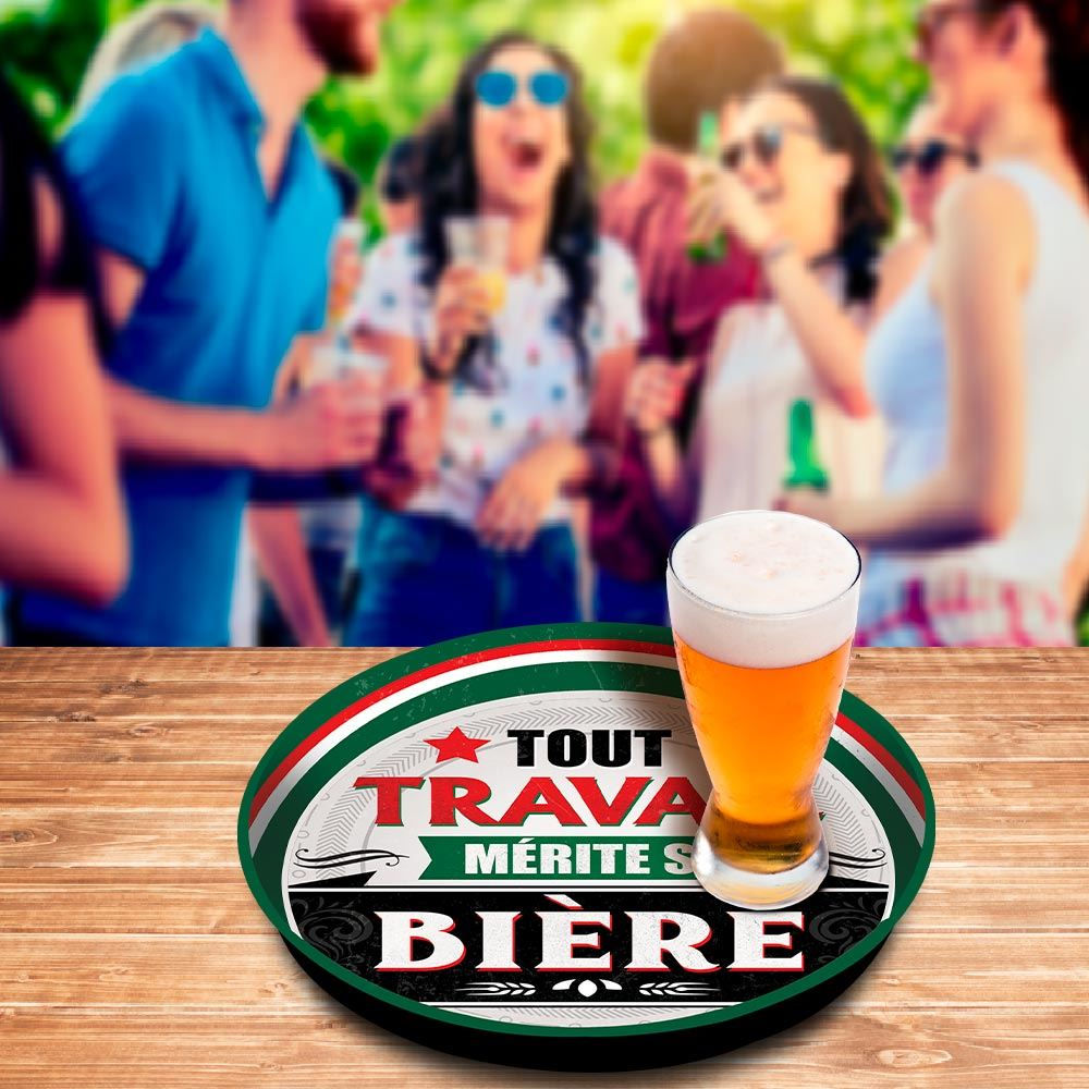Plateau métal "mérite sa bière"