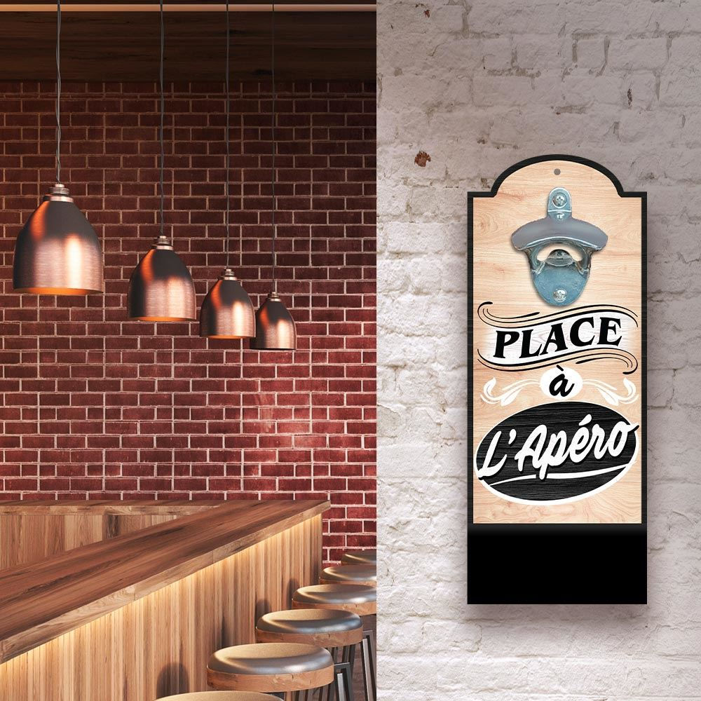 Décapsuleur mural "place a l'apéro"