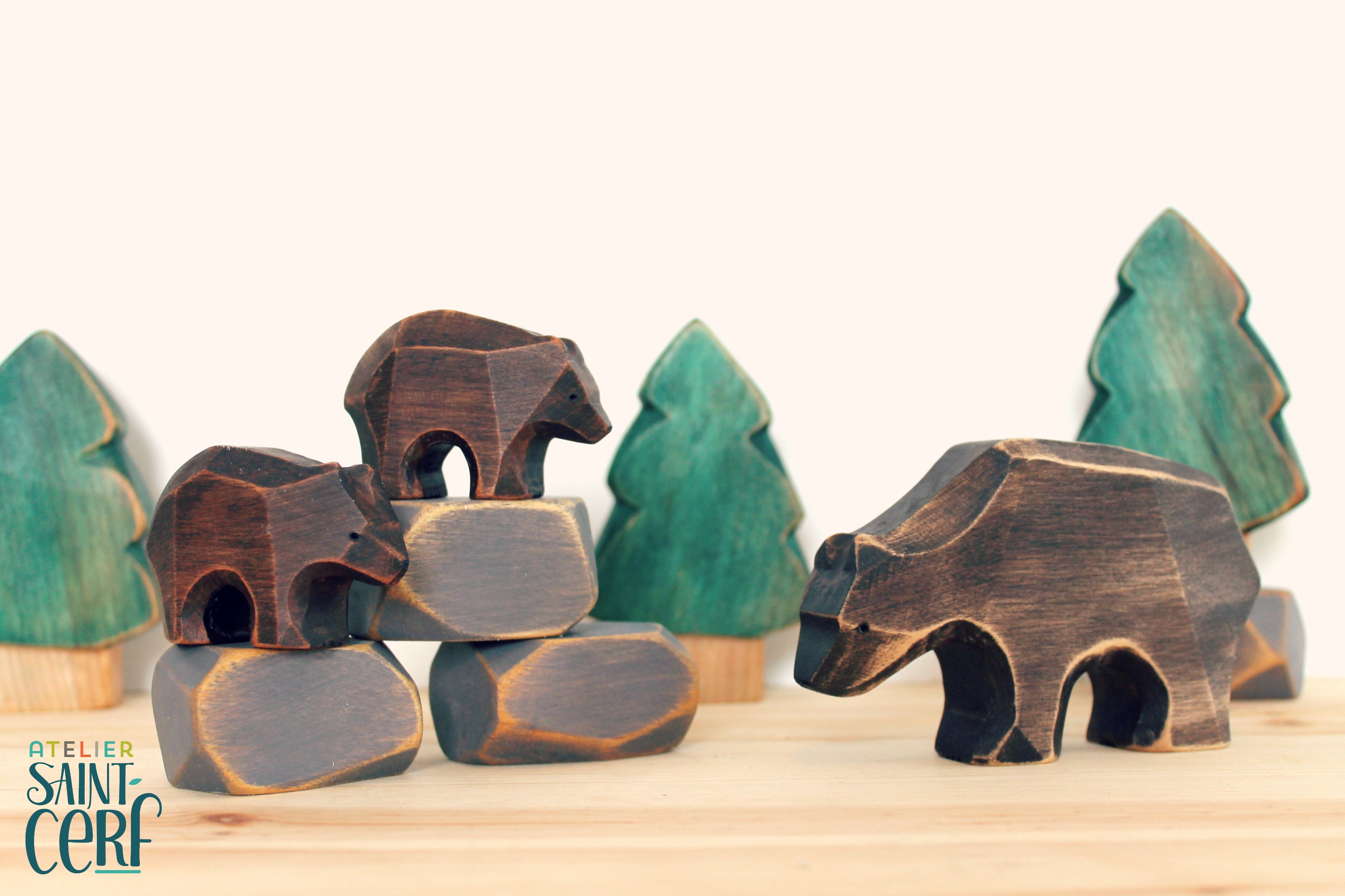 Ensemble de figurines animaux ours bruns