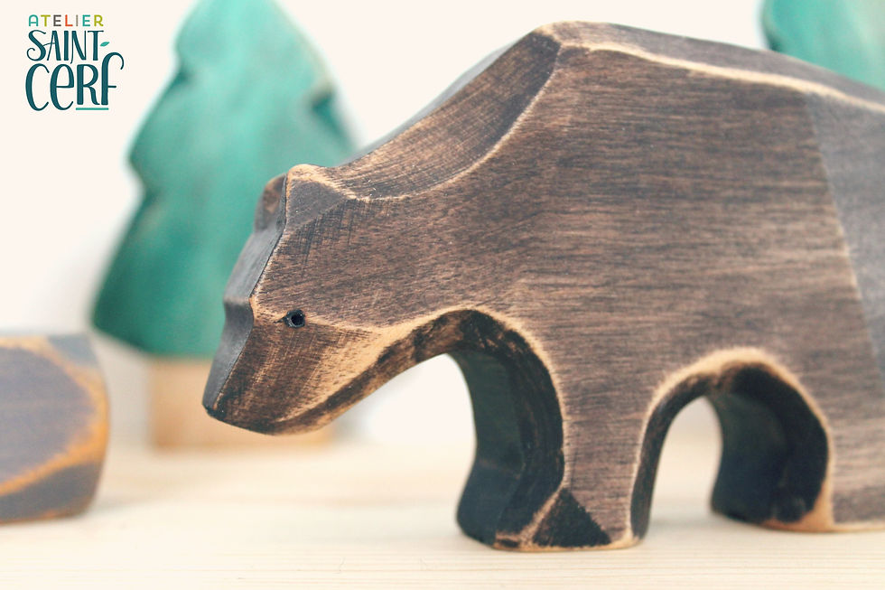 Figurine ours bruns en bois recyclé