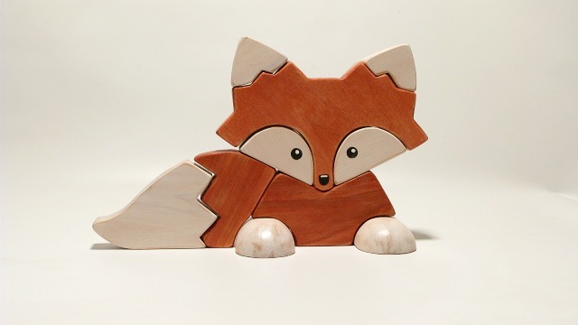 Casse-tête de blocs Renard, jeu d'équilibre, blocs en bois recyclé