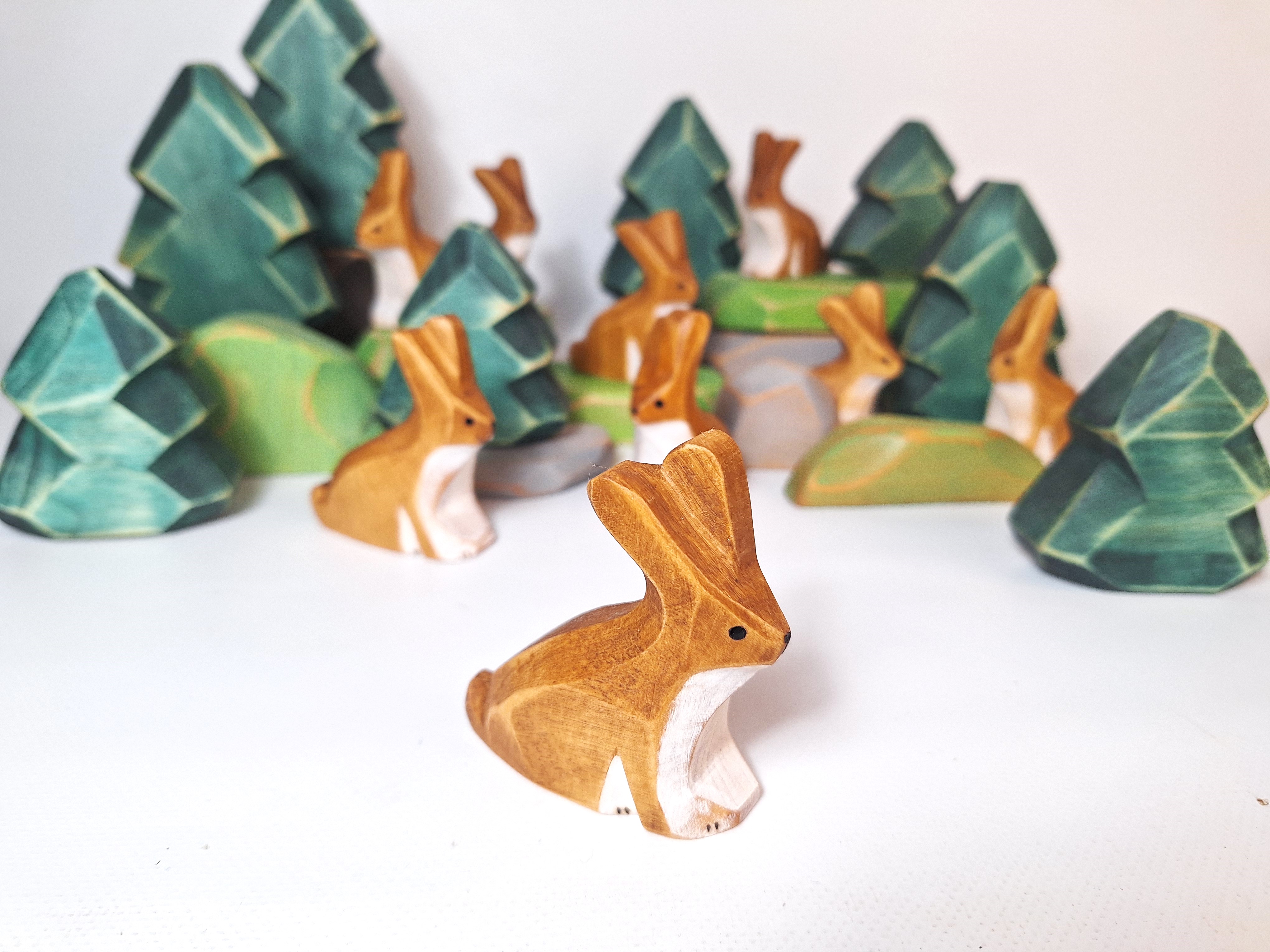 Lapin à queue blanche, animaux sculptés en bois, Jouet, décoration.