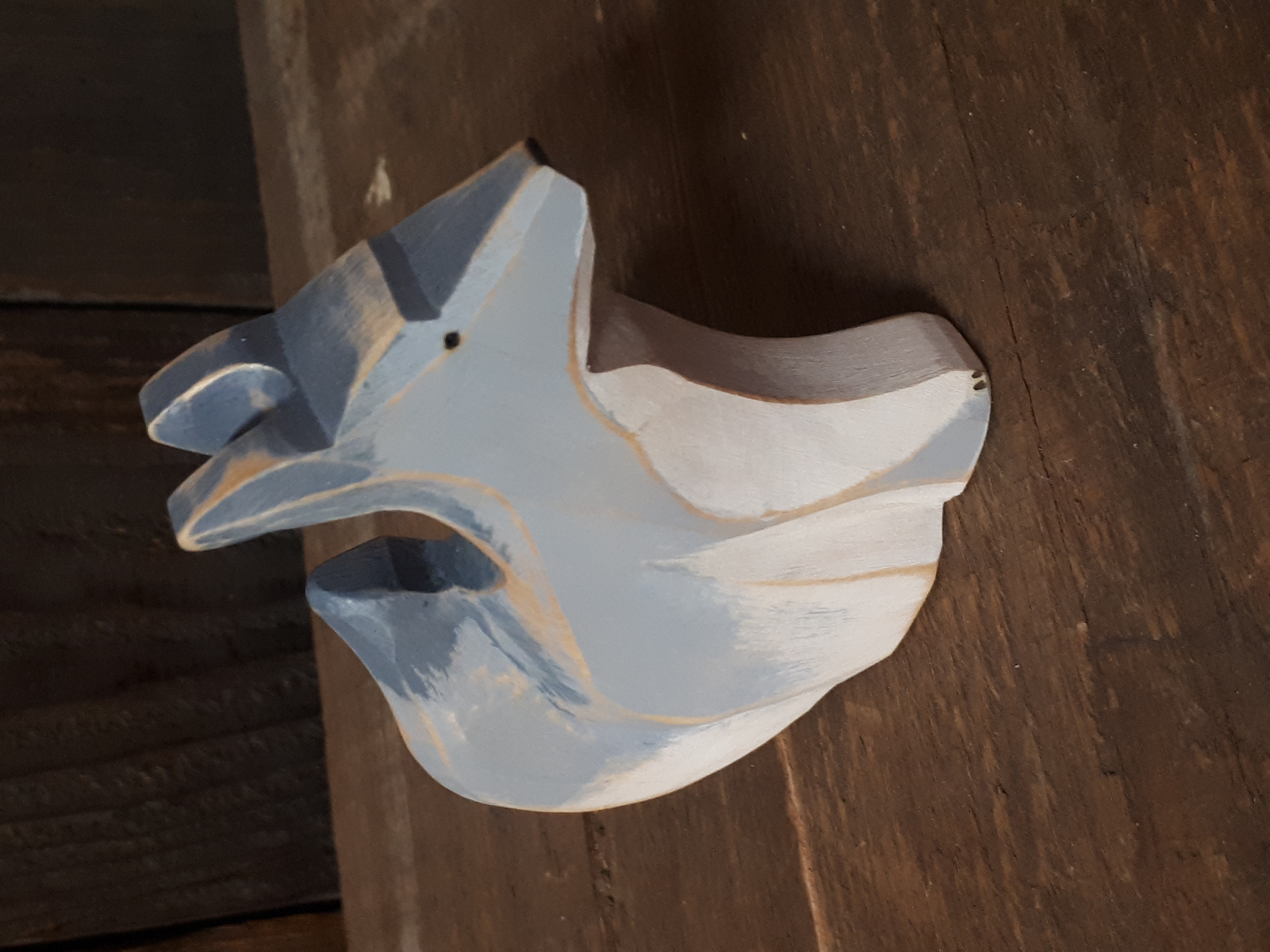 Loup sculpté en bois, grand méchant loup, jouet écologique