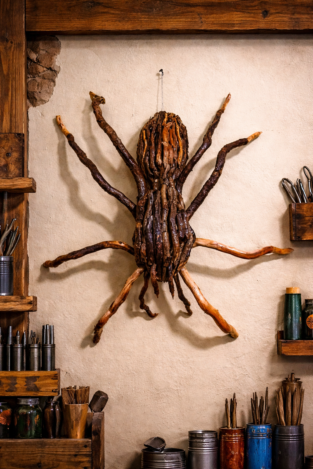 Handcrafted Driftwood Spider Wall Art – Rustic Statement Decor