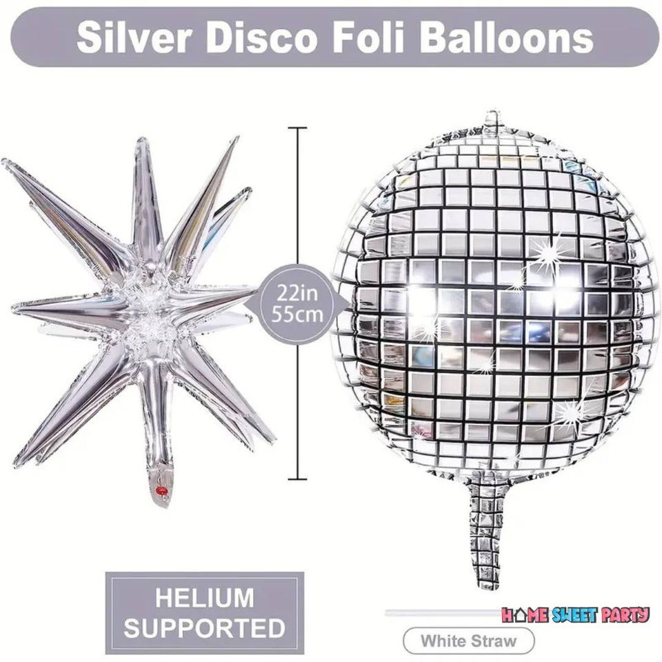 Thumbnail: 4D Silver Mamma Mia Disco Theme Foil Balloon Set for Birthday Hens Party Decor